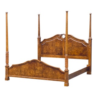 Thomasville French Style Walnut Burl King Sized Poster Bed For Sale