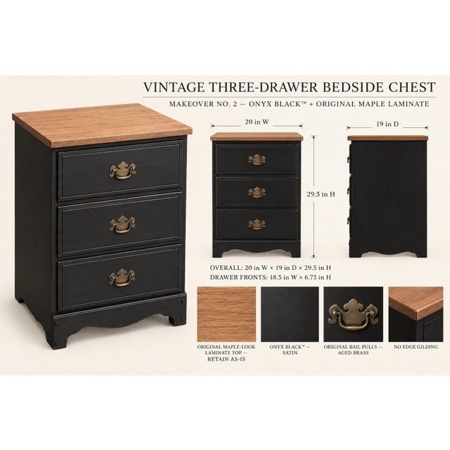 Dark, tailored and unexpectedly graphic, this vintage three-drawer bedside chest has been reimagined in our signature Old...