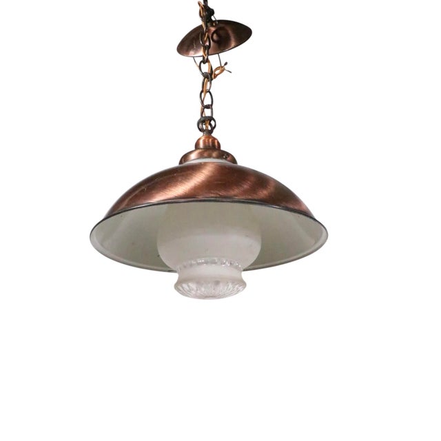 Mid 20th Century Kitchen Chandelier Copper Finish With Glass Shade by the Progressive Mfg.Co. For Sale - Image 9 of 14