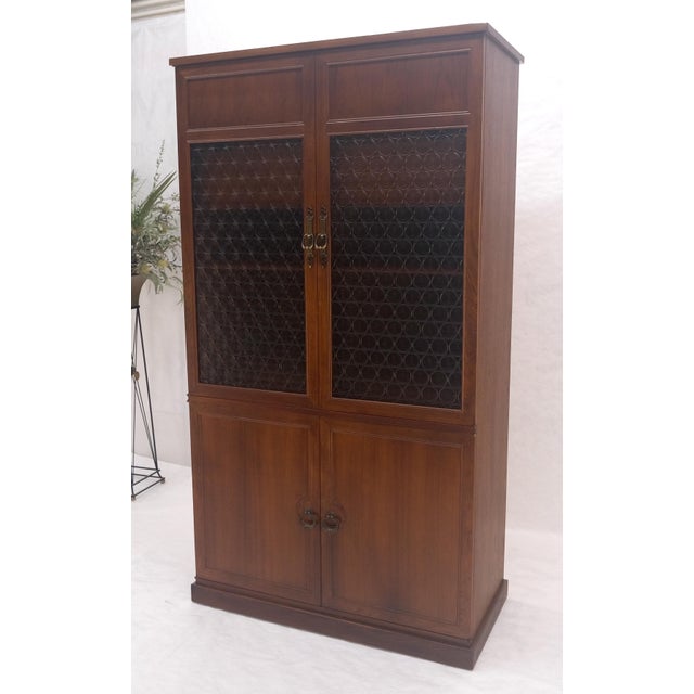 Solid Teak Multiple Fitted Drawers Amber Textured Glass Doors Cabinet Credenza For Sale - Image 10 of 16