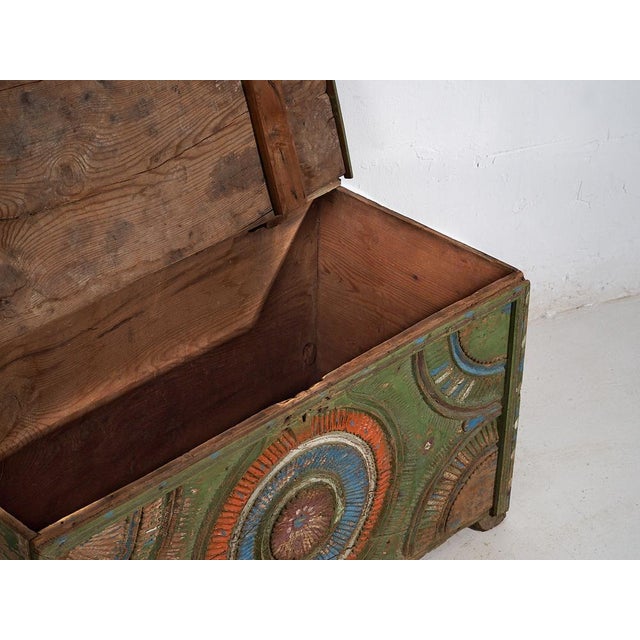 Antique Folk Art Style Carved Trunk, 1900 For Sale - Image 4 of 11