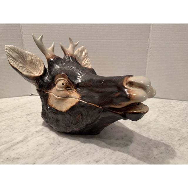 Mid 20th Century Fabulous Mancioli Porcelain Stag’s Head Tureen For Sale - Image 5 of 8