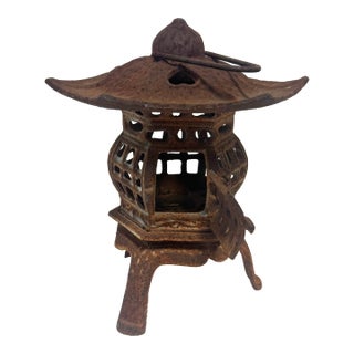 Antique Japanese Style Cast Iron Pagoda Garden Lantern For Sale