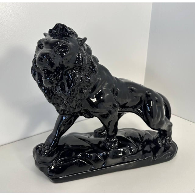 Italian Artist, Art Deco Lion, 1930s, Black Polished Fired Clay For Sale - Image 4 of 11