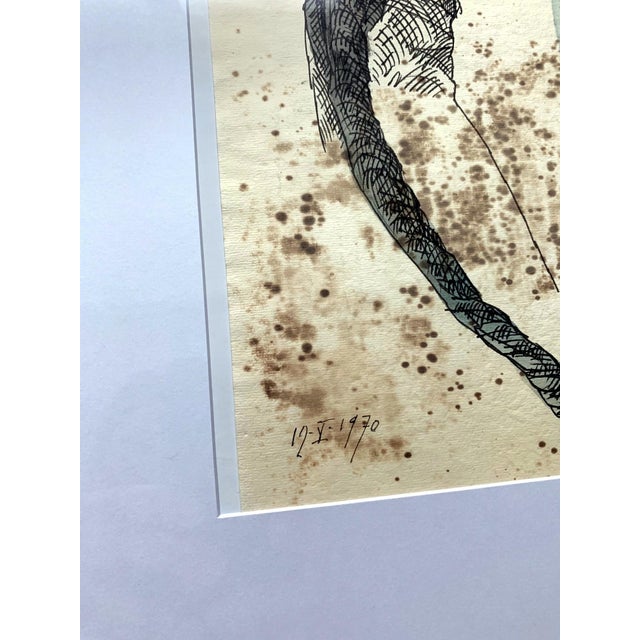 Textile Pair of Framed Work on Paper by Jose Luis Cuevas For Sale - Image 7 of 12