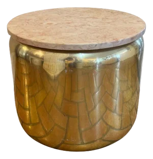 Paul Mayen Round Brass Table With Pink Marble Top