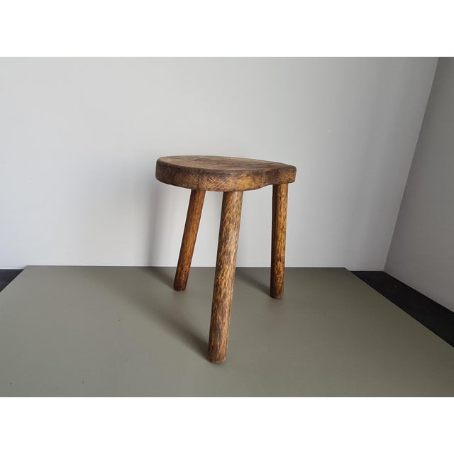 Wood Vintage French Wooden Tripod Stool, 1950 For Sale - Image 7 of 11