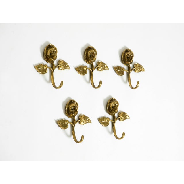 Mid-Century Brass Rose Wall Coat Hooks, 1950s, Set of 5 For Sale - Image 4 of 10