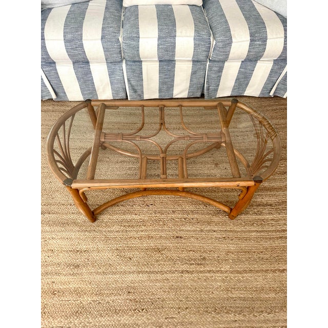 1980s 1980s Glass Top Rattan Coffee Table For Sale - Image 5 of 6