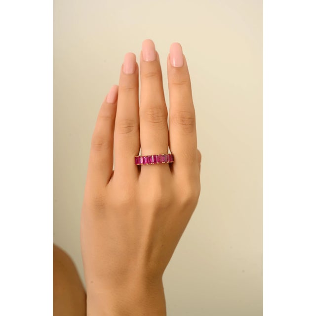 Ruby Red Octagon-Cut Natural Ruby Stacking Ring Size 6 in 14k Yellow Gold For Sale - Image 8 of 12