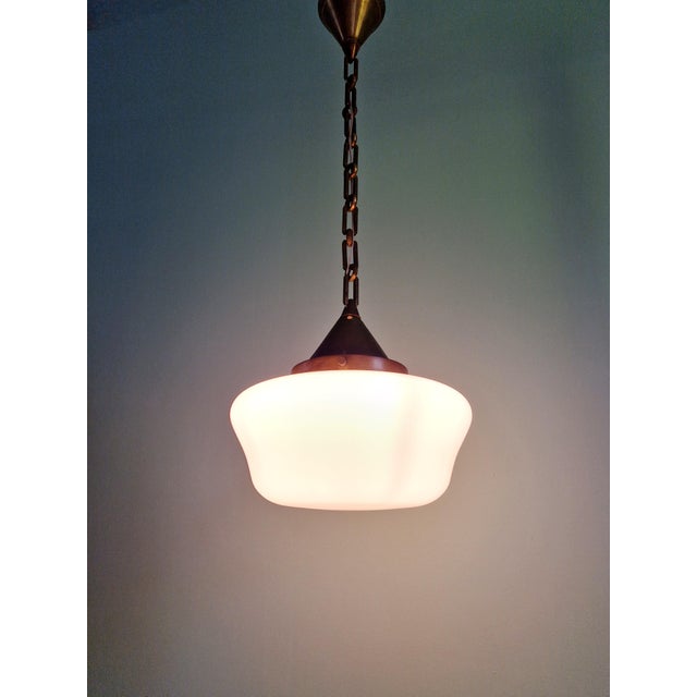 Art Deco Pendant Light in White Opaline Glass with Brass Frame, 1920s For Sale - Image 4 of 13