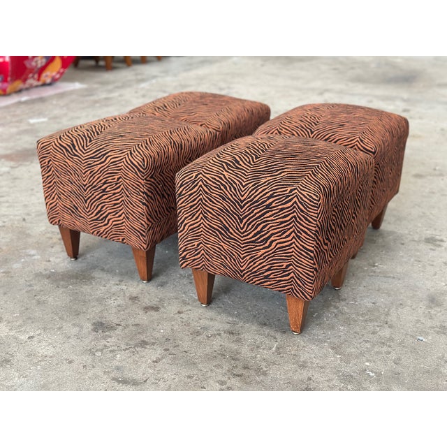 Vintage Animalier Poufs with Wood Legs, 1970s, Set of 4 For Sale - Image 6 of 8