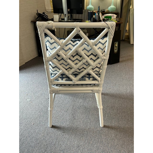 Late 20th Century Painted Bamboo Chair With Nautical Cushion and Lumbar Pillow For Sale In New York - Image 6 of 11