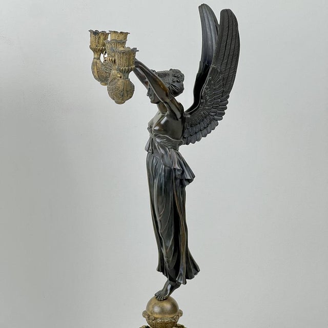 Brown Empire French Bronze and Marble Candleholders, Set of 2 For Sale - Image 8 of 14