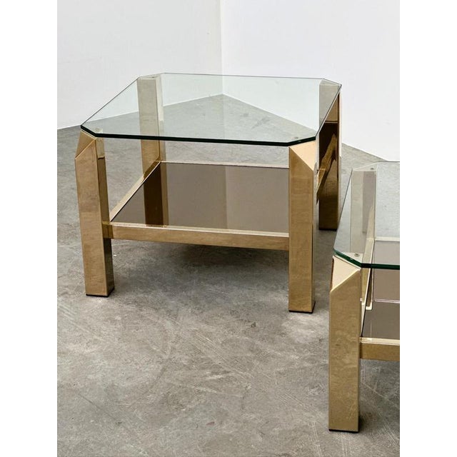 Gold Brass and Glass Coffee Tables from Belgo Chrom, Belgium, 1970s, Set of 2 For Sale - Image 8 of 11