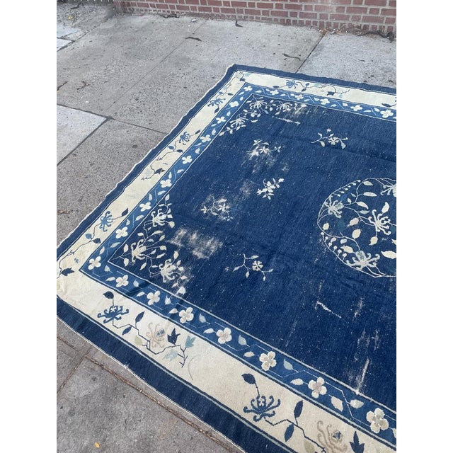 Navy Blue 1900s, Handmade Antique Peking Chinese Rug 9.2' X 12.4' For Sale - Image 8 of 11