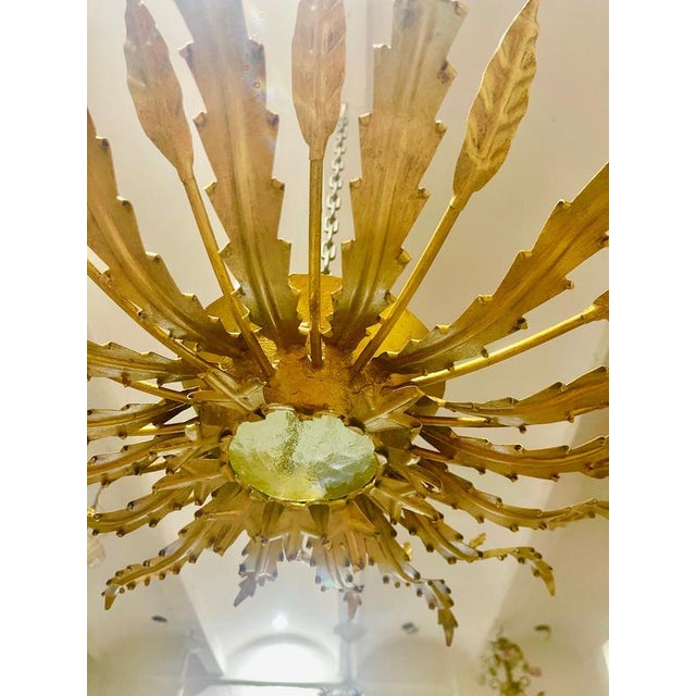 1950s Large Spanish Sunburst Flush Mount in Gilt Metal, 1950 For Sale - Image 5 of 9