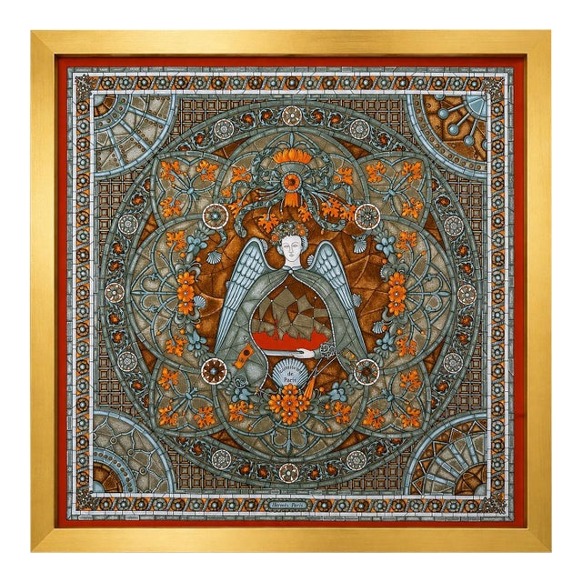 Authentic Original Hermès “Lumière De Paris” Framed Silk Scarf Art Advertisement Print Art Nouveau Angel French Luxury Wall Art For Sale