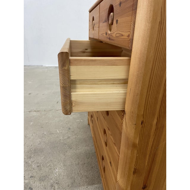Vintage Scandinavian Pine Dresser with Carved Circular Pulls, 1970s For Sale - Image 4 of 13