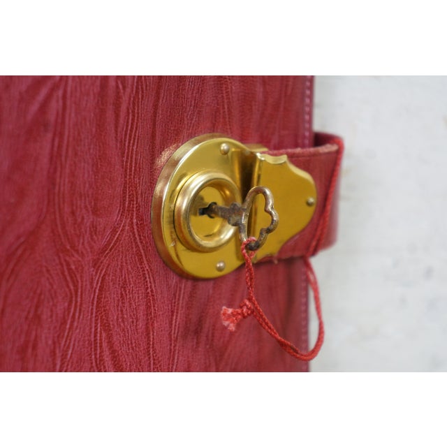 Vintage Red Leather Textured Journal Planner With Lock & Key Diary Portfolio For Sale - Image 9 of 16