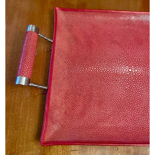 Modern 1990 Red Shagreen Tray With Two Handles, Italy For Sale - Image 3 of 11