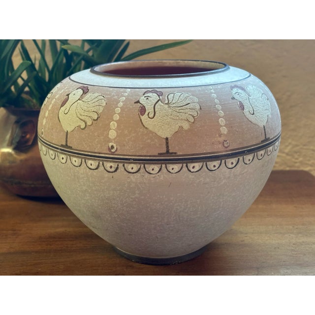 Ceramic Folk Art Rooster Pottery Vase, Early Pewabic Style For Sale - Image 7 of 7