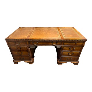 2010s English Trosby Furniture Double Pedestal Mahogany Executive Desk For Sale