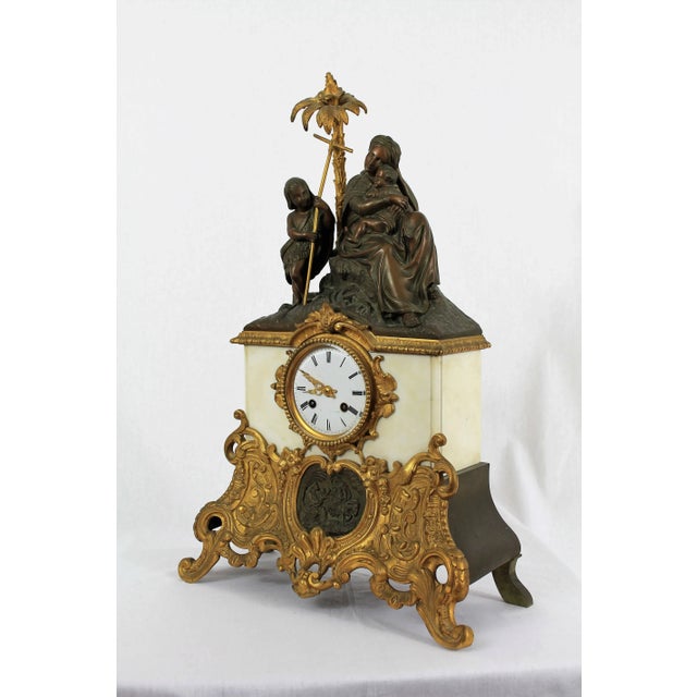 Bronze & Marble Clock Representing a Virgin, a Child and Saint John the Baptist, 1900s For Sale - Image 6 of 11