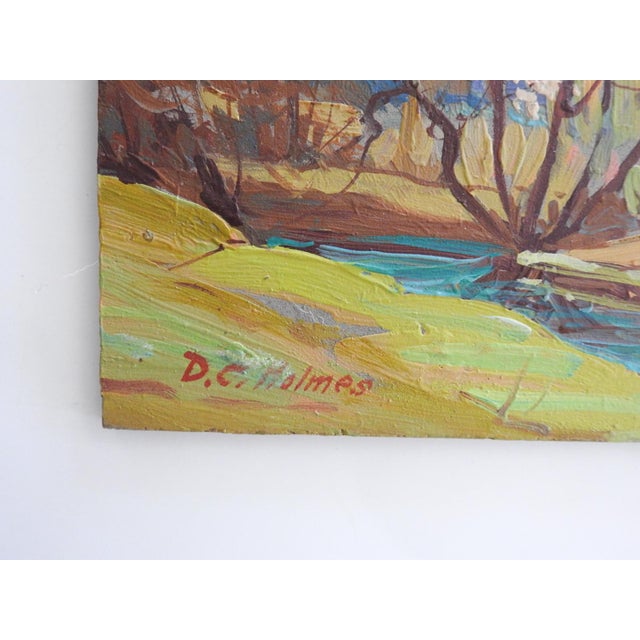 Mid 20th century oil on panel fall landscape painting by Dwight Clay Holmes (1900-1986) Texas. Signed lower left corner....