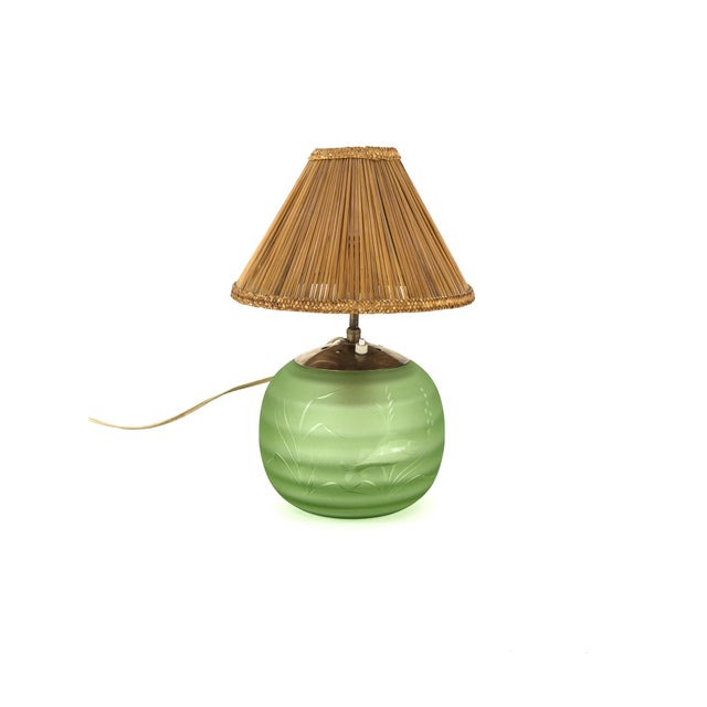 Table Lamp in Frosted Glass, Sea-Grass Shade and Brass by Edward Hald for Orrefors, Sweden, 1940s For Sale - Image 14 of 14
