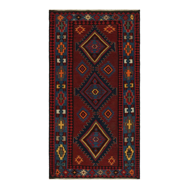 1950s Vintage Tribal Kilim Rug in Red With Polychromatic Patterns by Rug & Kilim For Sale