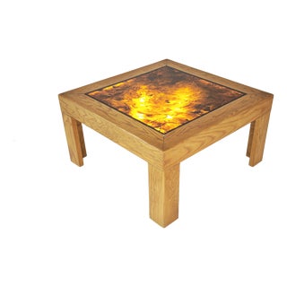 Mid-Century Modern Backlit Wood and Acrylic Glass Coffee Table, Italy, 1970s For Sale