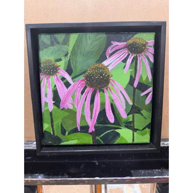 Textile Purple Cornflower by Kathleen Varadi, 2021 Acrylic on Canvas, Framed For Sale - Image 7 of 7