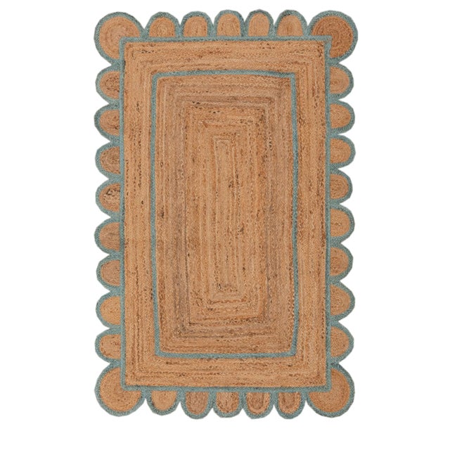 Scallop Jute Turquoise Blue Hand Made Rug - 3'x5' For Sale - Image 13 of 13