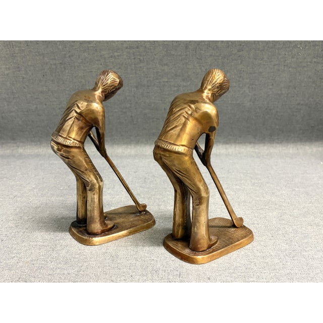 Vintage Brass Golf Player Bookends - A Pair For Sale - Image 4 of 9