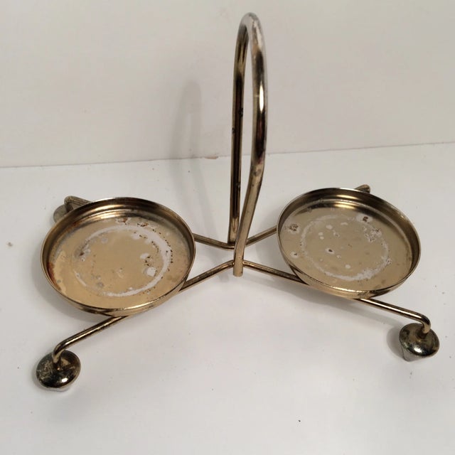 Metal Creamer and Sugar With Grape Design in Caddie For Sale - Image 7 of 11