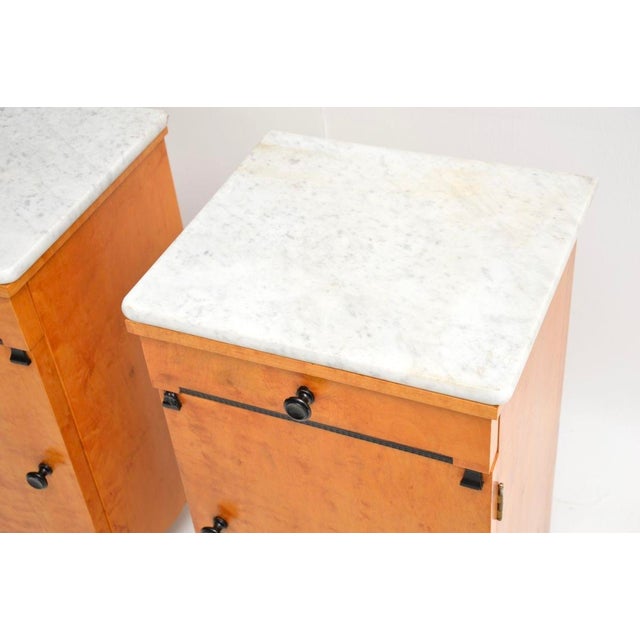 Brown Antique Swedish Satin Birch Bedside Cabinets with Marble Tops, 1890s, Set of 2 For Sale - Image 8 of 11