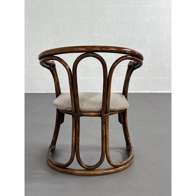 Round Oak Dining Table and Rattan Armchairs, Set of 5 For Sale - Image 6 of 17