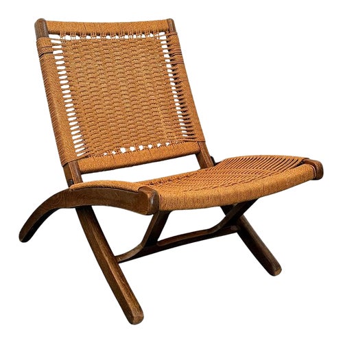 1960s Scandinavian Modern Hans Wegner Style Folding Rope Lounge Chair