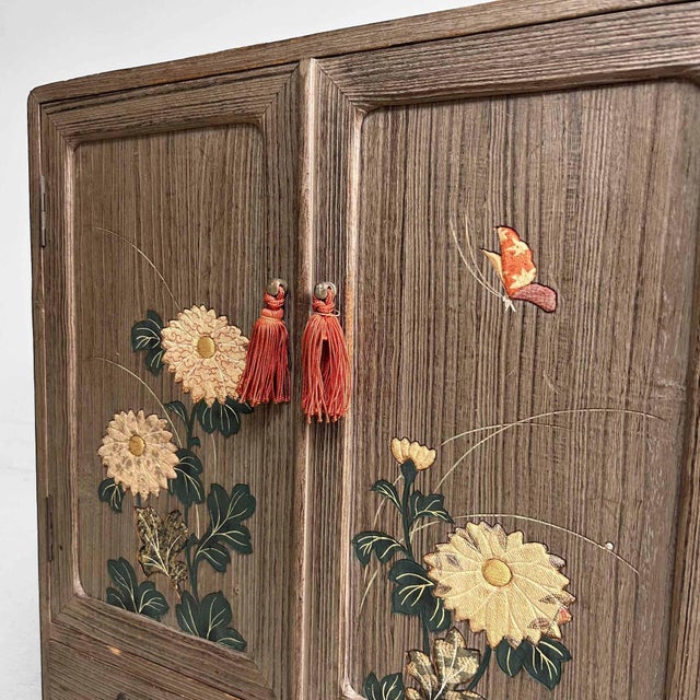Metal Vintage Tansu Storage Cabinet with Floral Decor, 1960s For Sale - Image 7 of 18