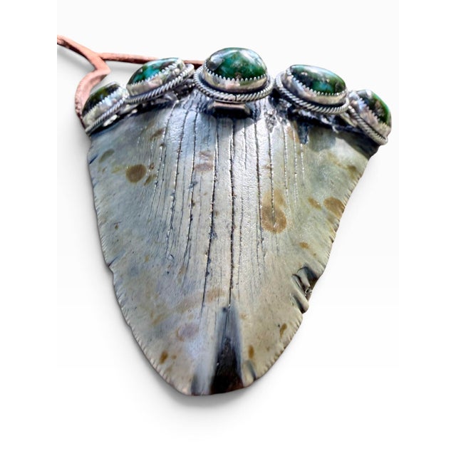 Roie Jaque Navajo Sterling Silver Turquoise Megalodon Tooth Pendant Necklace For Sale - Image 13 of 18