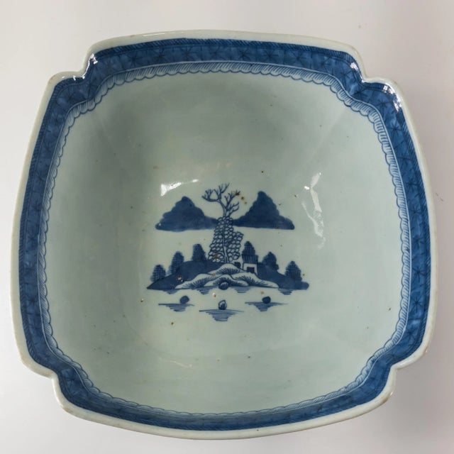 Blue 19th Century Chinese Blue and White Canton Salad Bowl For Sale - Image 8 of 12