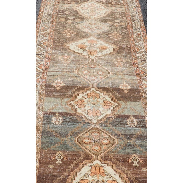 Antique Persian Long Malayer Runner Medallion Design in Brown, Gray, Steel Blue 3'5 X 18' For Sale In Atlanta - Image 6 of 13