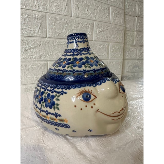 Vena Unikat Polish Pottery Face Jar – Hand-Painted & Signed. Garlic Jar For Sale - Image 4 of 9