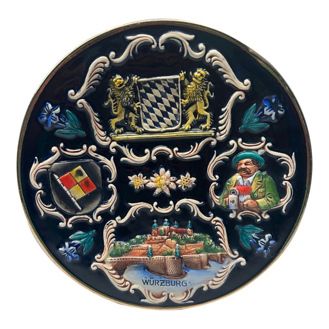 Vintage Collectible German Relief Pottery Plate Wurzburg For Sale