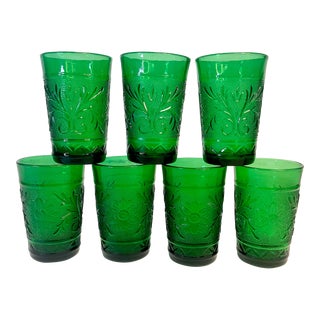 Antique Americana Art Deco Sandwich Glass Co Juice or Shot Glasses - Set of 7. For Sale