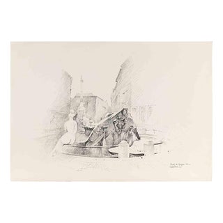 Gaspare De Fiore, Piazza di Spagna-Rome, Drawing on Paper, 1974 For Sale