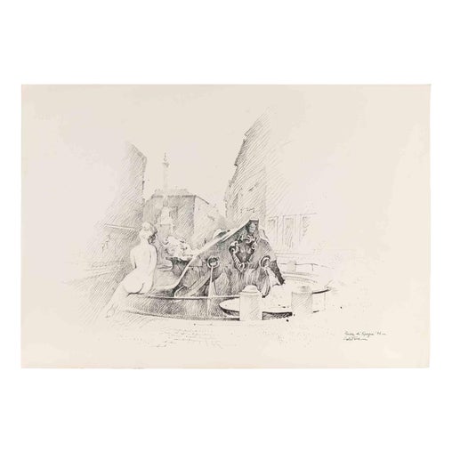 Gaspare De Fiore, Piazza di Spagna-Rome, Drawing on Paper, 1974 For Sale