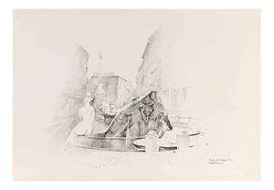 Gaspare De Fiore, Piazza di Spagna-Rome, Drawing on Paper, 1974