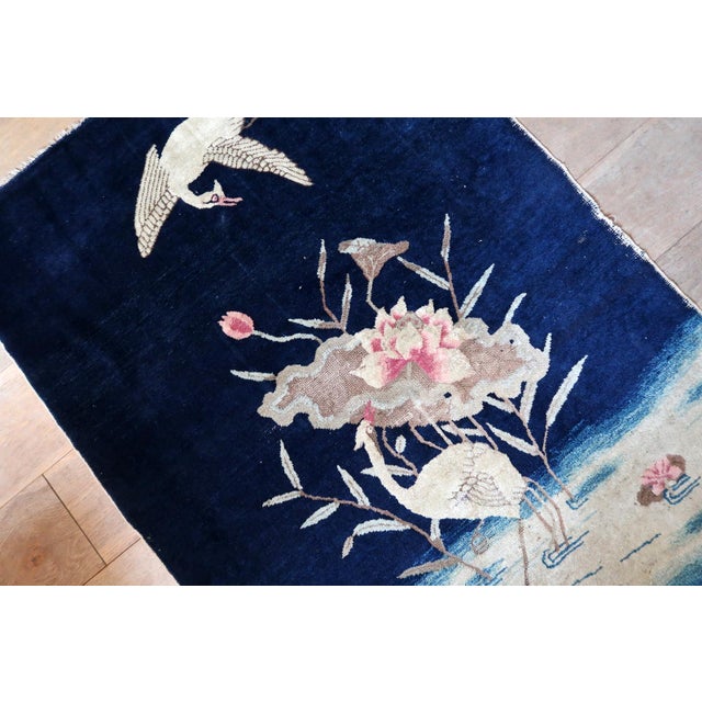 Ivory 1890s, Antique Chinese Peking Rug With Crane Design 3 X 5 For Sale - Image 8 of 14
